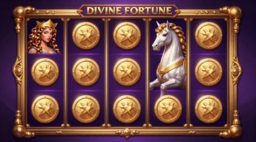 Divine Fortune Jackpot Slot von NetEnt mit griechischen Mythologie-Figuren Medusa und Pegasus in Gold und Lila