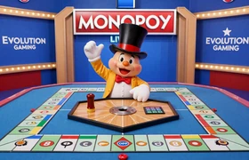 Monopoly Live Casino Show von Evolution Gaming mit Mr Monopoly, buntem Spielrad und interaktivem 3D-Bonusspiel