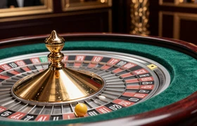European Roulette Tischspiel mit klassischem Single-Zero-Rouletterad, gr&uuml;nem Spieltuch und goldenem Ball