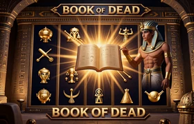 Book of Dead Slot von Play n GO mit Abenteurer Rich Wilde in &auml;gyptischer Grabkammer mit dem magischen Buch