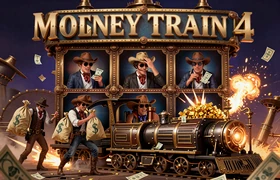 Money Train 4 Slot von Relax Gaming mit Steampunk-Western-Zug&uuml;berfall und Cash-Collector-Bonus-Mechanik