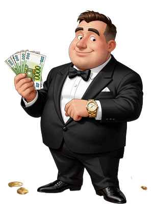 BillionaireSpin Maskottchen pr&uuml;ft goldene Uhr f&uuml;r schnelle Casino Auszahlung Deutschland