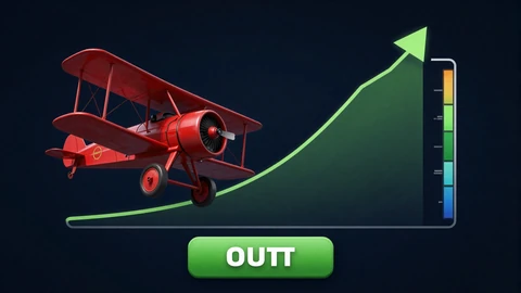 Aviator Crash Game von Spribe mit rotem Flugzeug das aufsteigt und gr&uuml;ner Cash-Out-Linie mit Multiplikatoren