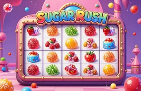 Sugar Rush Slot von Pragmatic Play - bunte Gummib&auml;rchen und Zuckerkristalle in einer magischen S&uuml;&szlig;igkeitenfabrik